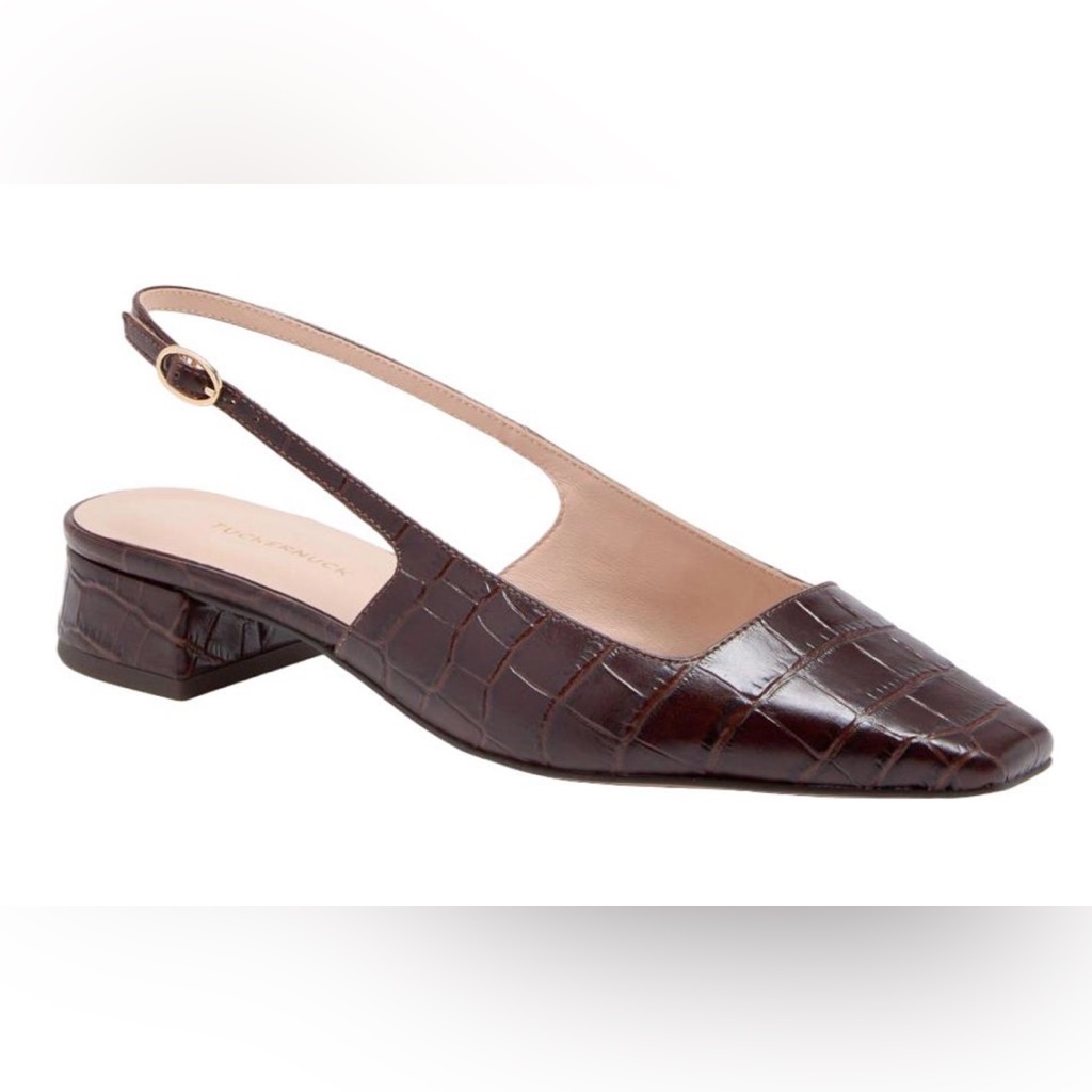 Tuckernuck Dark Brown Croc-Embossed Slingback Heels